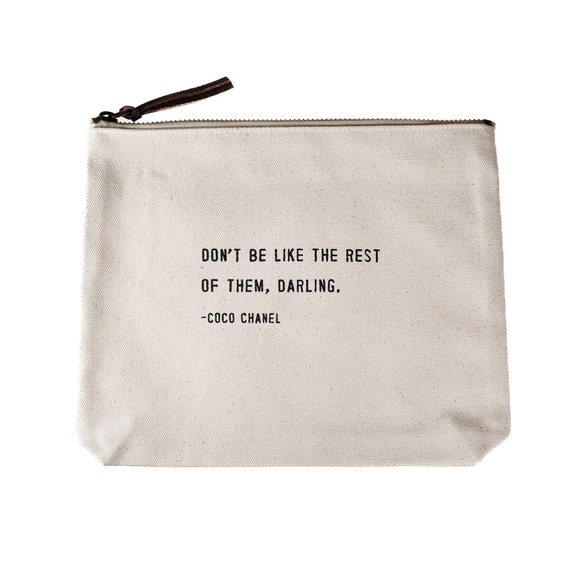 sugar boo & co Other - Sugar Boo & Co Coco Chanel Quote Cream Canvas Pouch